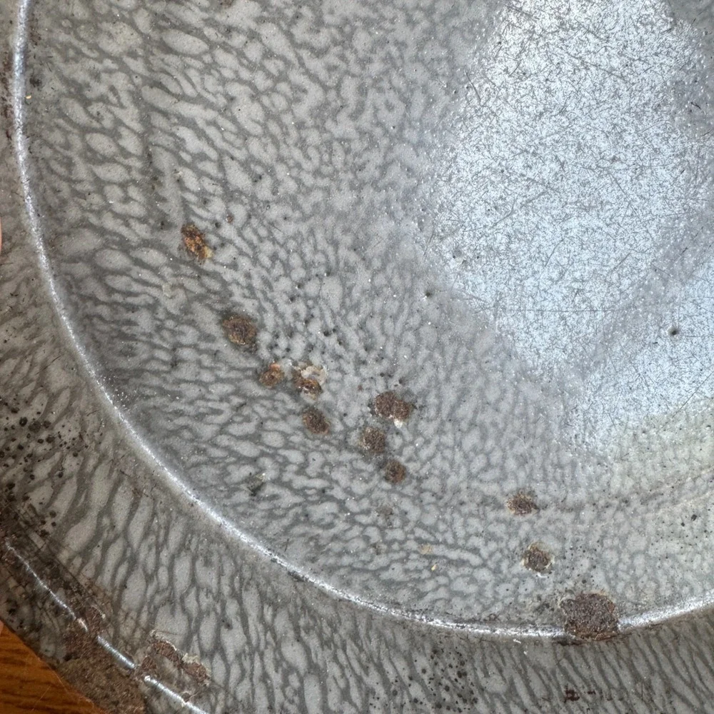 Antique Gray Mottled Graniteware Pie Plate 9 Inch Antique Enamelware Rustic‎ Pan